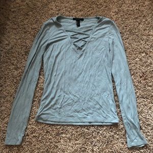 Forever21 Blue Caged Top Long Sleeve ~ Small